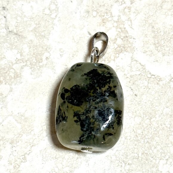 2/$20, Genuine Green Prehnite Pendant, Large Natural Tumbled Gemstone Pendant - Picture 1 of 13